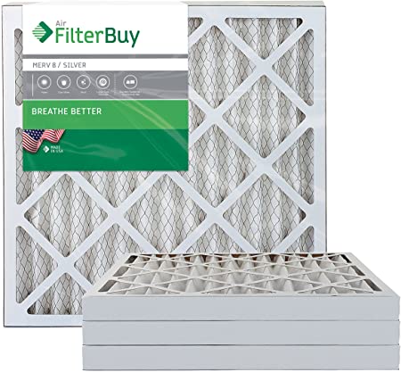 FilterBuy 20x20x2 MERV 8 Pleated AC Furnace Air Filter, (Pack of 4 Filters), 20x20x2 - Silver