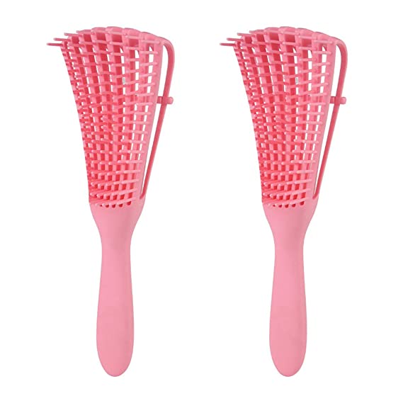 2 Pack EZ Detangling Brush Comb for Natural Hair Detangler for Afro America Hair 3a to 4c Kinky Curly Wavy Detangle Easily with for Wet/Dry/Long Thick Hair, Apply Conditioner/Oil (Pink)