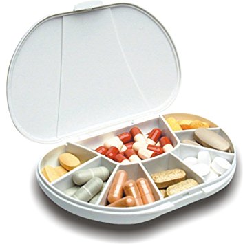 Multi-day Vitacarry 8 Compartment Pill Box Holds up to 60 Pills Actual Size: 4.5"w X 3.0"d X .93"h (White)