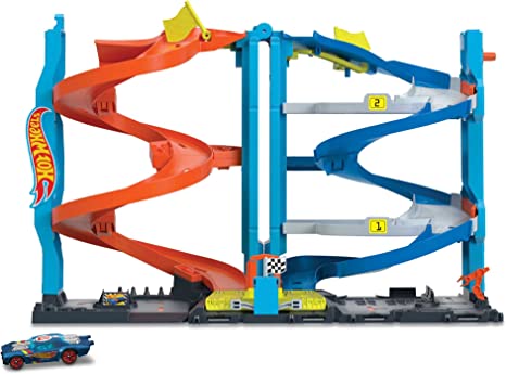 Hot Wheels Toy Car Track Set City Transforming Race Tower, Single to Dual-Mode Racing, with 1:64 Scale Car