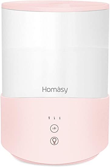 Homasy Cool Mist Humidifier Diffuser, 2.5L Essential Oil Diffuser, Top Fill Humidifier for Bedroom, Home and Office, Baby Humidifier with Adjustable Mist Output, Sleep Mode, Auto Shut Off, Pink