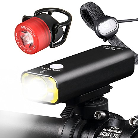 OUTERDO LED Bike Light Set USB Rechargeable 400 Lumens Aluminium Wire Control Bike Headlight,Waterproof Long-Running 5 Modes Bicycle Front Light with 3 Modes Bike Tail Light