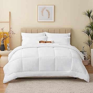 CozyLux King Size Comforter Set - 7 Pieces Bed in a Bag Set White, King Bedding Set with All Season Quilted Comforter, Flat Sheet, Fitted Sheet, Pillowcases