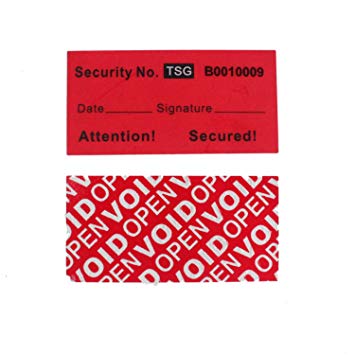 100pcs Total Transfer Tamper Proof Security Warranty Void Sticker Seals (Unique Seq. Numbers Red 1" x 2" - TamperSeals)