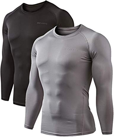 DEVOPS Men's 2 Pack Thermal Heat-Chain Compression Baselayer Tops Long Sleeve T-Shirts