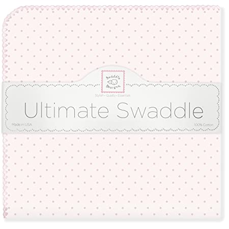 SwaddleDesigns Ultimate Swaddle, X-Large Receiving Blanket, Made in USA, Premium Cotton Flannel, Pastel Polka Dots on Pastel Pink (Mom's Choice Award Winner)