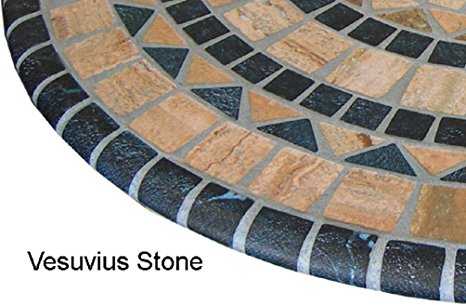 Mosaic Table Cloth Round 36" to 48" Elastic Edge Fitted Vinyl Table Cover Vesuvius Stone Pattern Brown Black