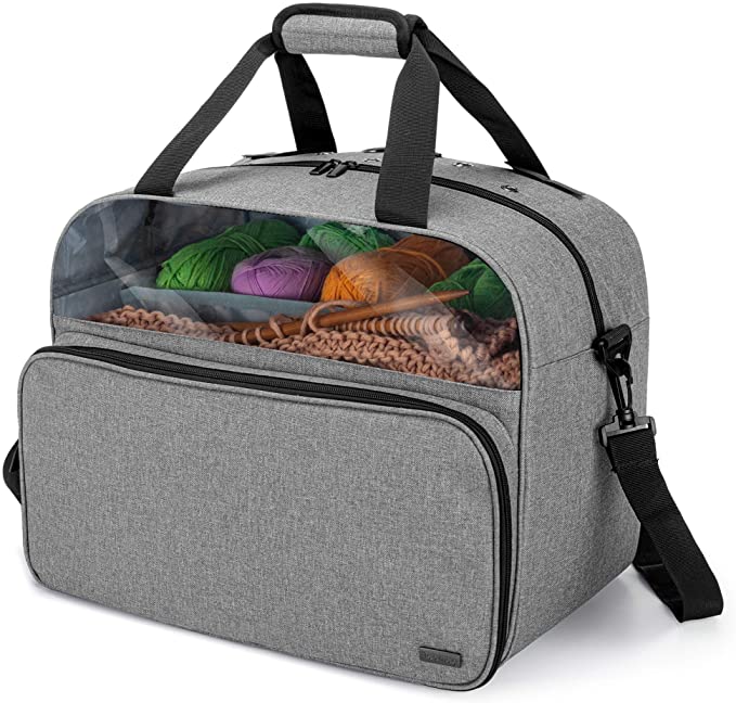 Teamoy Knitting Tote, Portable Yarn Storage Bag for Yarn Skeins, Crochet Hook and Knitting Accessories, Gray(Patent Pending)