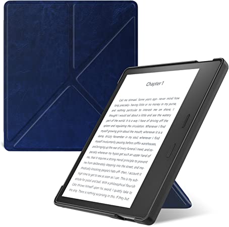 MoKo Case Fits All-New Kindle Oasis (9th and 10th Generation, 2017 and 2019 Release) ONLY, Hands-free Slim Shell Origami Stand Protective Cover with Auto Wake/Sleep - Indigo