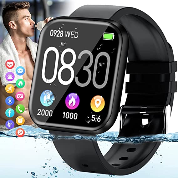 Pradory Smart Watch, Fitness Watch Activity Tracker for Android iOS Phones, Ip67 Waterproof Bluetooth Smartwatch Touch Screen Sports Watch with Heart Rate Blood Pressure Monitor Men Women Black