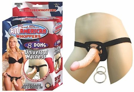 Real Skin All American Whoppers Dong With Universal Harness 8 Inch Flesh