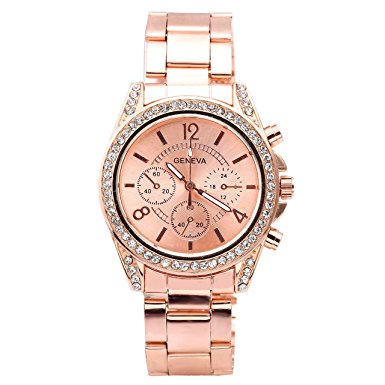 Top Plaza Unisex Fashion Women's Men's Crystal Accented Analog Alloy Watch, Rose Gold