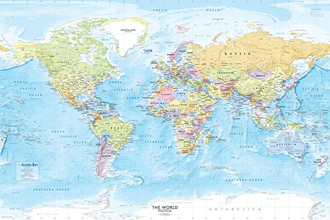 Large World Map Poster - 36x24 - Detailed World Wall Map - 2020 Wall Map of The World Poster - Laminated World Map from Academia Maps