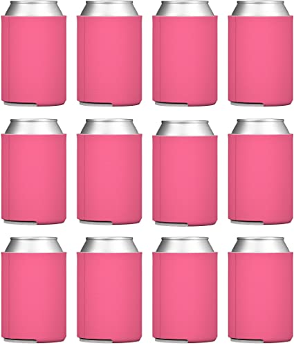 TahoeBay Blank Beer Can Coolers, Plain Bulk Collapsible Soda Cover Coolies, DIY Personalized Sublimation Sleeves for Weddings, Bachelorette Parties, Funny HTV Party Favors (Hot Pink, 25)