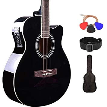 Kadence Guitar Frontier Series, Electric Acoustic Black Guitar With EQ, Die Cast Keys, Set of Strings, Strap, Picks and Bag (Black EQ, Electric Acoustic)