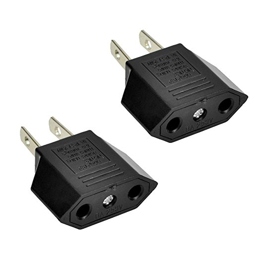 ANRANK E-U1009618AK EU Europe to US USA Travel Power Plug Adapter Converter (Black, 2-Pack)