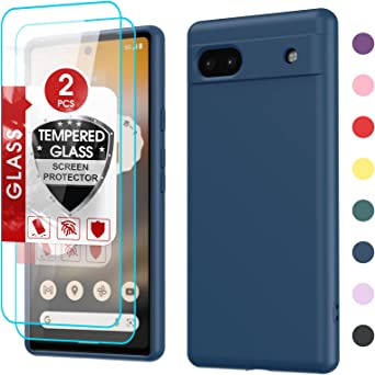 LeYi Pixel 6A Phone Case, Google Pixel 6A Case [6.1"] with 2 Pack Tempered Glass Screen Protectors, Liquid Silicone Soft Microfiber Liner Cover Case for Google Pixel 6A, Blue