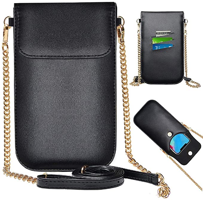 Phone Purse, COCASES Shoulder Adjustable Chain Strap Crossbody Cell Phone Leather Wallet Purse, with Credit Card Holder for Women (Black)