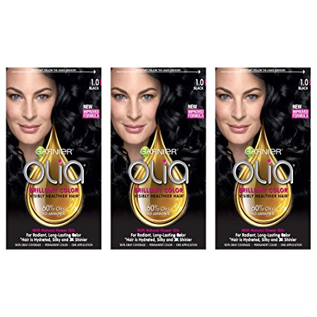 Garnier Hair Color Olia Oil Powered Permanent Hair Color, 1.0 Black, 3 Coun (Packaging May Vary)