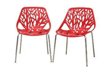 Baxton Studio Birch Sapling Plastic Modern Dining Chair, Red, Set of 2