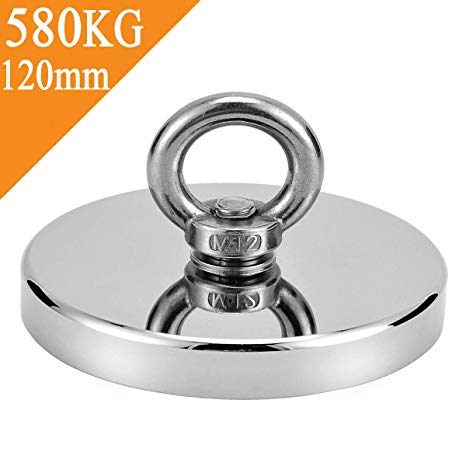 Uolor 580KG Pulling Force Round Neodymium Magnet, N52 Magnetic Grade Super Powerful Neodymium Fishing Magnet Great for Magnet Fishing and Salvage in River - Diameter 120mm
