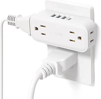 Multi Plug Outlet Extender USB - TROND 4 Outlets Splitter with 4 USB Ports(1 USB-C Port) Multiple Outlet Wall Plug for Cruise Ship Home Office Travel Dorm Room Essential, White