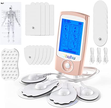 Rechargeable TENS Units, Ohuhu 24 Modes TENS & Powered Muscle Stimulator Massager, 16 Pads Muscle Stimulator, Electric Massager for Back Shoulder Pain Relief Mother Father, Christmas Day,Rose Gold