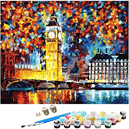 Paint By Numbers for Adults, DIY Canvas Oil Painting Kit Without Frame Acrylic Painting Kit for Kids the Big Ben with 3 Brushes and Acrylic Pigment 16” x 20”