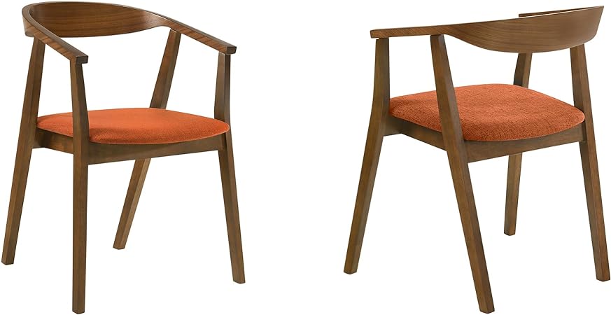 Armen Living Santana Modern Walnut Wood and Upholstered Fabric Dining Chair, Orange