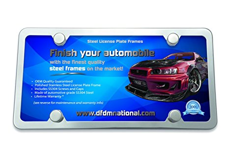 License Plate Frame Stainless Steel Kit Mirror Buffed Finish, Includes SS Screws, Fasteners and Caps 4 Hole Frame - Standard Non Anti-Theft Model DFDM National