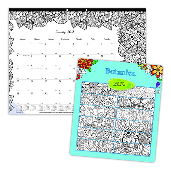 Blueline 2018 Monthly Coloring Desk Pad Calendar, Botanica, January - December, 22 x 17 inches (C2917311-18)