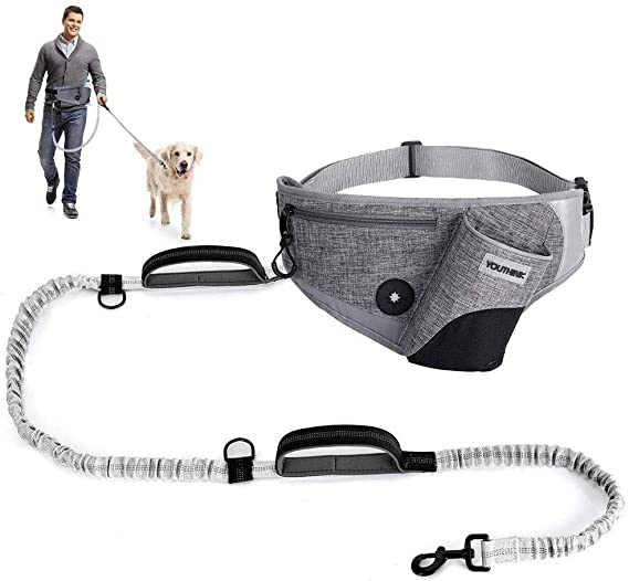Running Dog Lead with Pocket - YOUTHINK Hands-Free Dog Walking Leash with Durable Waist Belt and Comfort Dual Padded Handles Perfect for Walking Running Jogging