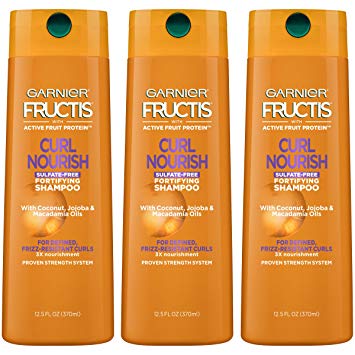 Garnier Fructis Curl Nourish Sulfate-Free and Silicone Free Shampoo made with Coconut Oil and Glycerin for Nourished and 24 hour Frizz-Resistant Curls, 3 count, Packaging May Vary