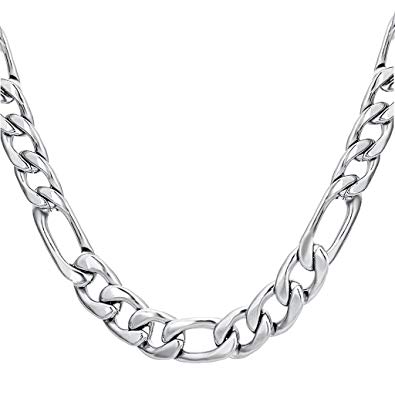 FIBO STEEL Stainless Steel Mens Womens Necklace Figaro Chain 5-9mm Wide, 18-30 inches