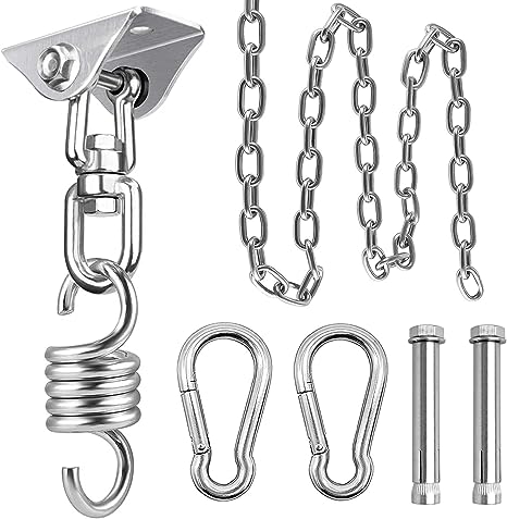weiatas Hammock Chair Hanging Hardware Kit with Chain and Spring, Heavy Duty Porch Swing Hanger, 360 Swivel Ceiling Hooks for Punching Bag,Gym (Expansion Bolt)