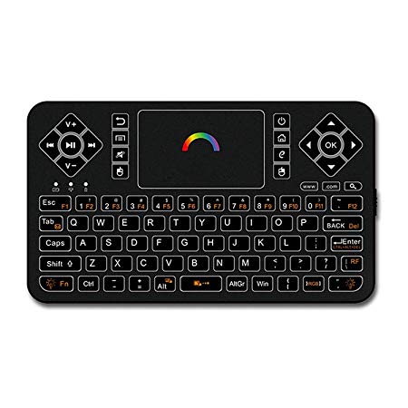 Best Wireless Keyboard with Touchpad Mouse - Q9 2.4GHz Colorful Backlit Mini Wireless Keyboard, Handheld Remote Control for Android TV Box, Windows PC, HTPC, IPTV, Raspberry Pi, XBOX 360, PS3, PS4