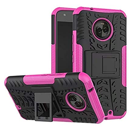 MOTO X4 Case, Starhemei Anti-slip Double Layer Rubber Shock Absorption Case Armor Full-body Protective Cover With Kickstand For Motorola Moto X4 2017 (Armor-Pink)