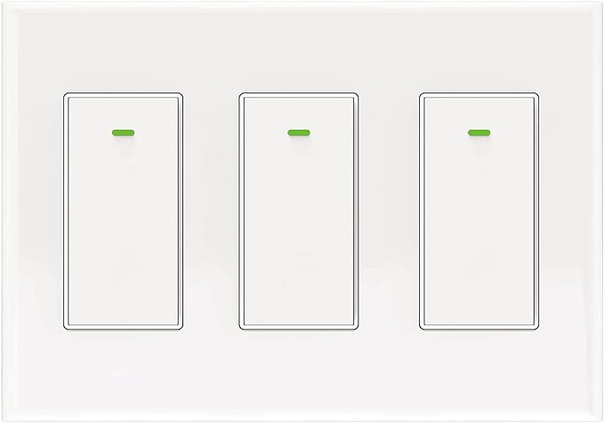 Smart Switch 3 Gang Alexa Smart Switch, 2.4Ghz in-Wall Smart Switch WiFi Light Switch Compatible with Alexa and Google Assistant, Neutral Wire Needed, No hub Required (Smart Switch 3 Gang(Button))