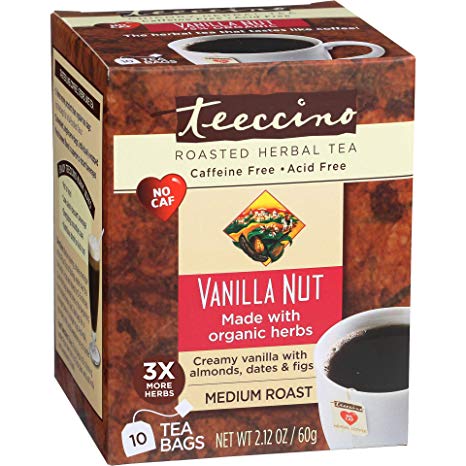 Teeccino Coffee Vanilla Nut Chicory Roasted Herbal Tea, Caffeine Free, Acid Free, Prebiotic, 10 Tea Bags (Pack of 4)