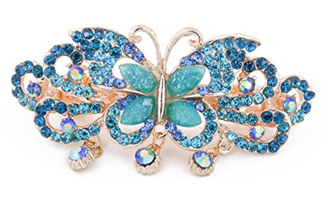 Yeshan Rhinestone Decor Alloy Butterfly Design French Hair Clip Barrette for Women,Blue
