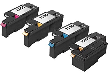Limeink 4 Pack Compatible 1250 1250c High Yield Toner Cartridges (1 Black, 1 Cyan, 1 Magenta, 1 Yellow) For Dell Laser Printers 1250c 1350cnw 1355cn 1355w 1355cnw C1760nw C1765nf C1765nfw