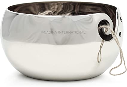 Opulent Silversmith Unbreakable Aluminum Metal Yarn Storage Bowl Nickel Plated for Skeins Hanks & Balls | Knitting & Crochet Notions | Nagina International (Small, Aluminum)