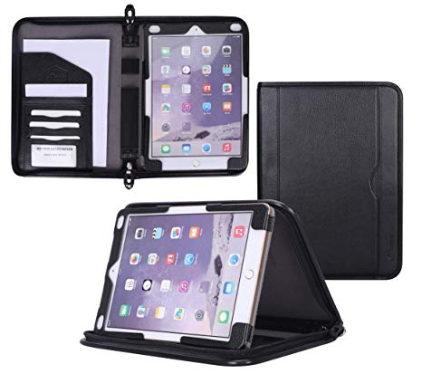 rooCASE iPad 9.7 2018/2017 Case - Premium Leather Executive Portfolio Case - Detachable Sleeve, Document and Card Holder, Apple Pencil Sleeve for Apple iPad 9.7-inch Tablet 2017/2015, Black