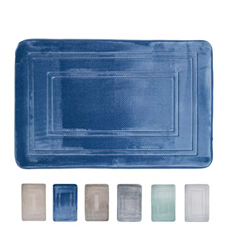 Home Beyond Large Memory Foam Bath Mat Rug Absorbent Bathroom Non-Slip Back Machine Washable, 30" X 20", Blue