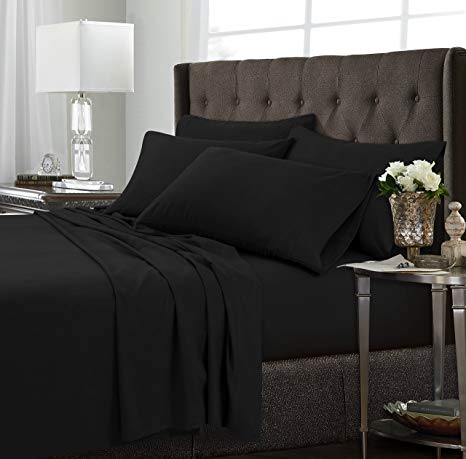 Tribeca Living 120MFSHEETQUBL Ultra-Soft Solid Deep Pocket 6-Piece Sheet Set, Queen, Black