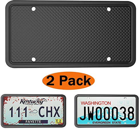 SZBAMI Silicone License Plate Frame Black - Premium Universal Car License Plate Holder with Drainage Holes,Rust-Proof, Weather-Proof and Rattle-Proof License Plate Frame Cover for Car