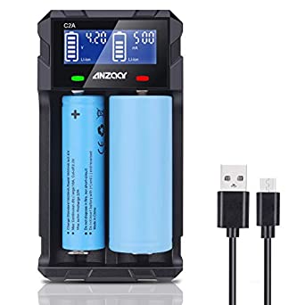 Speedy Universal Smart Battery Charger, Anzaar C2A LCD Display Quick USB Battery Charger Portable for Rechargeable Batteries Ni-MH Ni-Cd AA AAA SC, Li-ion 18650 26650 26500 22650 18490
