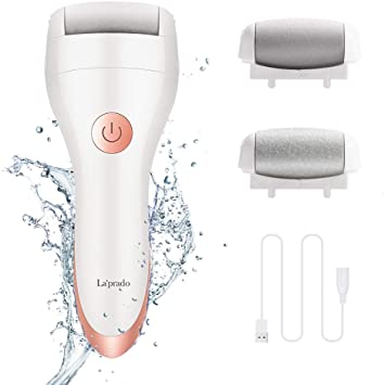 Electric Foot File, La'prado Smooth Callus Remover Pedicure Tools Rechargeable Waterproof with LED Indicator, Electric Hard Dry Skin Remover with 2 Rollers for Cracked Heels and Dead Skin