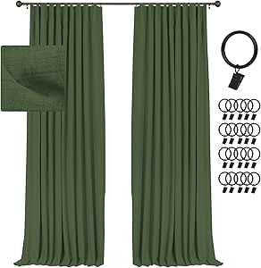 INOVADAY 100% Blackout Curtains 2 Panels Set, Thermal Insulated Full Light Blocking Drapes Window Curtain Panels for Bedroom Living Room- W50 x L96, Moss Green