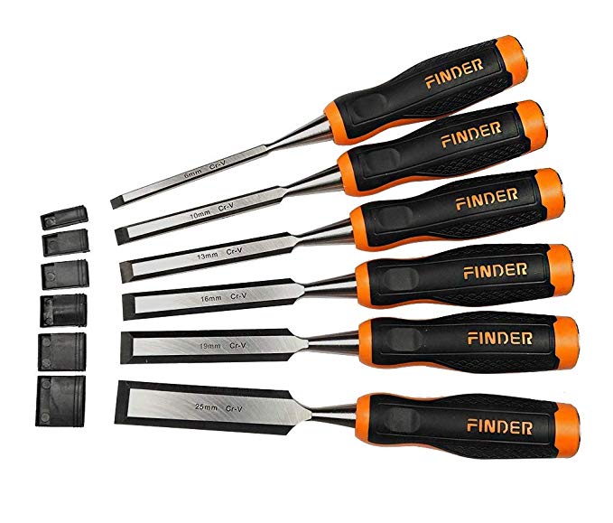 FINDER Wood Chisel Set with Hammer End for Woodworking, Carving,6-Piece